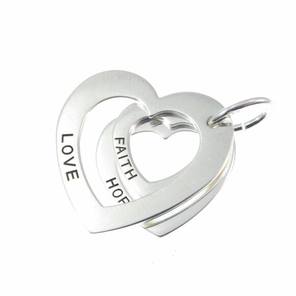 Solid 925 Sterling Silver Faith Love Hope Pendant, Heart Pendant, 3 Hearts Charm - Picture 8 of 11